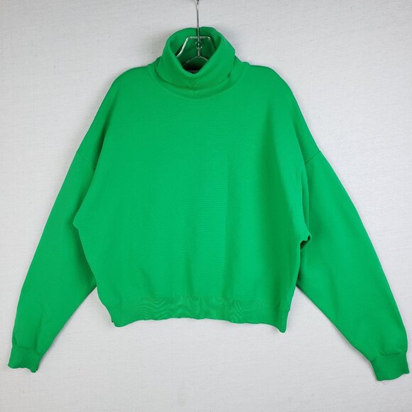 ZARA Boxy Sweater Kelly Green Oversized Turtleneck Minimalist Lagenlook size L - Picture 1 of 9